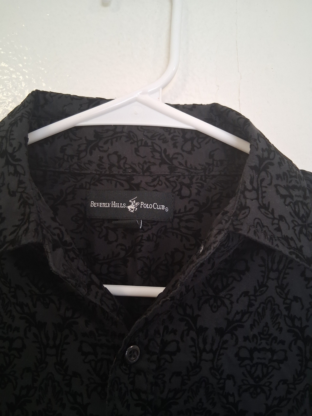 Beverly Hills Polo Club Black Damask Button-Up Shirt